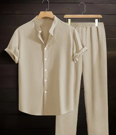 ALPHA MALE|Men's Wide Leg Baggy Trouser & Drop Shoulder Collar Shirt Co-Ord Set Lightweight Summer Oversized Korean Style Outfit | Casual Fashion Two Piece Set for Men