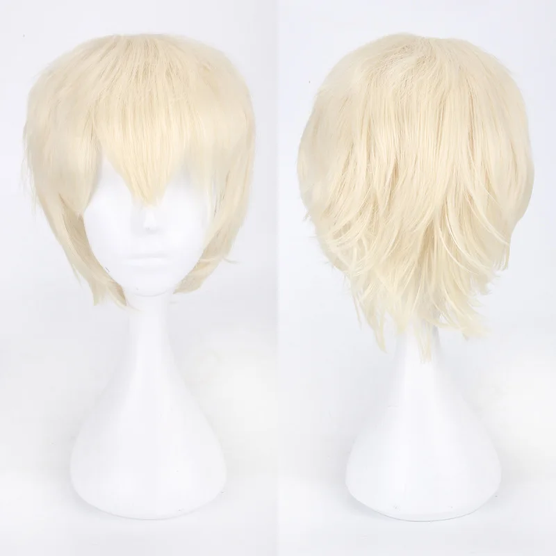Men Women Synthetic Anime Cosplay Wig Short Straight Heat Resistant Multicolor Hair Costume Accessory
