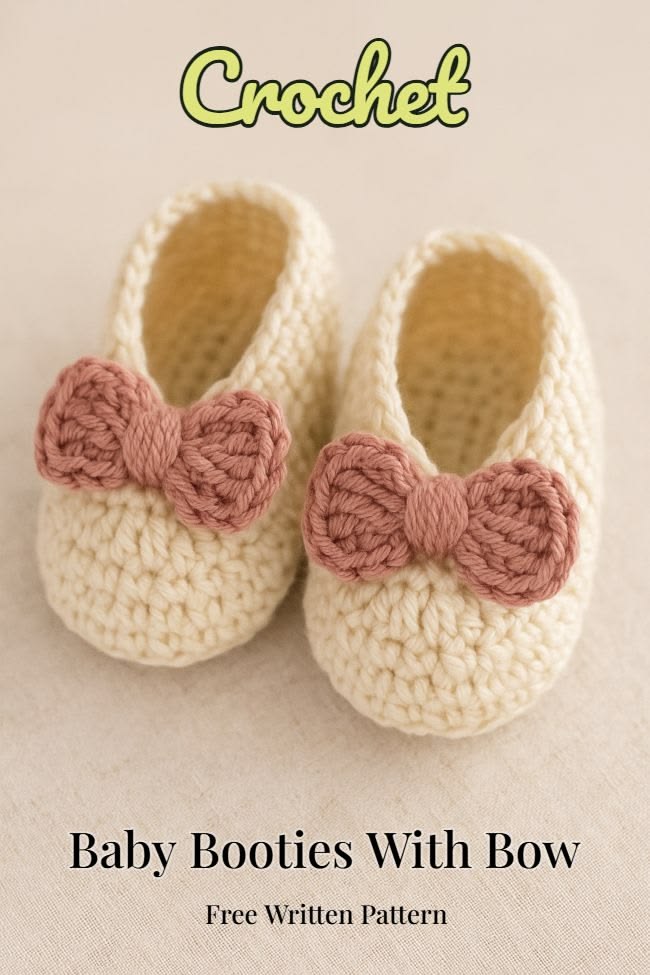 Handmade Crochet Baby Booties with Bow | Soft Newborn Baby Shoes | Baby Girl Gift