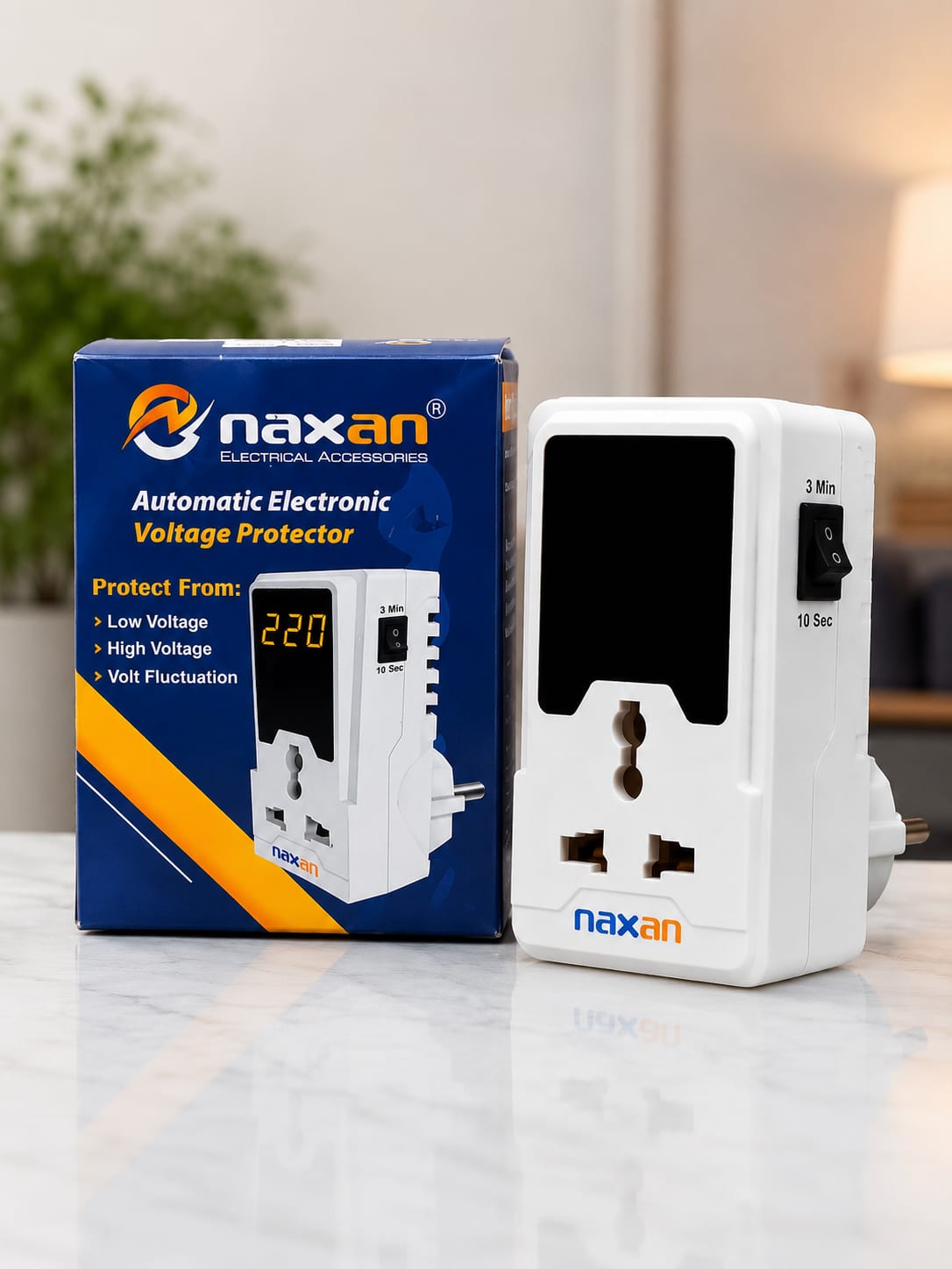 Naxan Automatic Electronic Voltage Protector 220V with Digital Display LED Fridge AC TV Voltage Guard Stabilizer High Low Voltage Protection Plug for Home Appliances