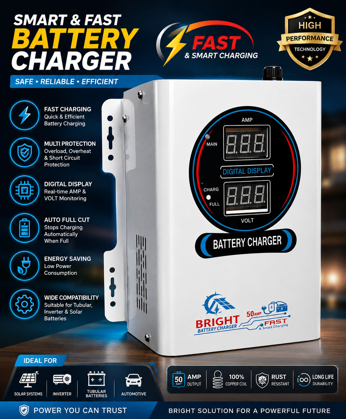 Battery charger 12V 50AMP SMART Charging | Auto Cutt off | Digital Display High Volts