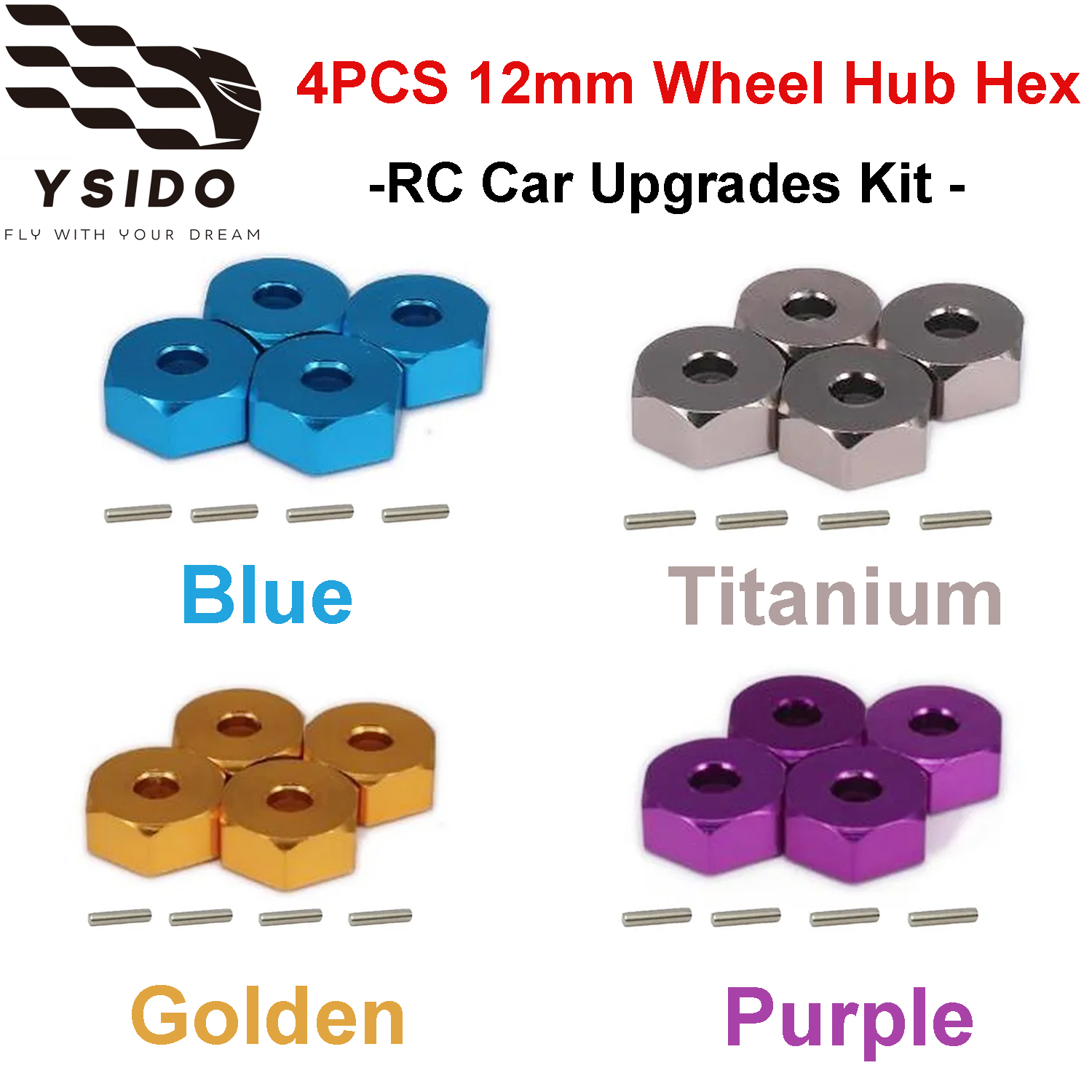 4PCS YSIDO RC Car Upgrades Kit Aluminum Alloy 12mm Wheel Hub Hex for 1/10 1/12 1/14 Wltoys 144001 124017 144010 RC Model Parts