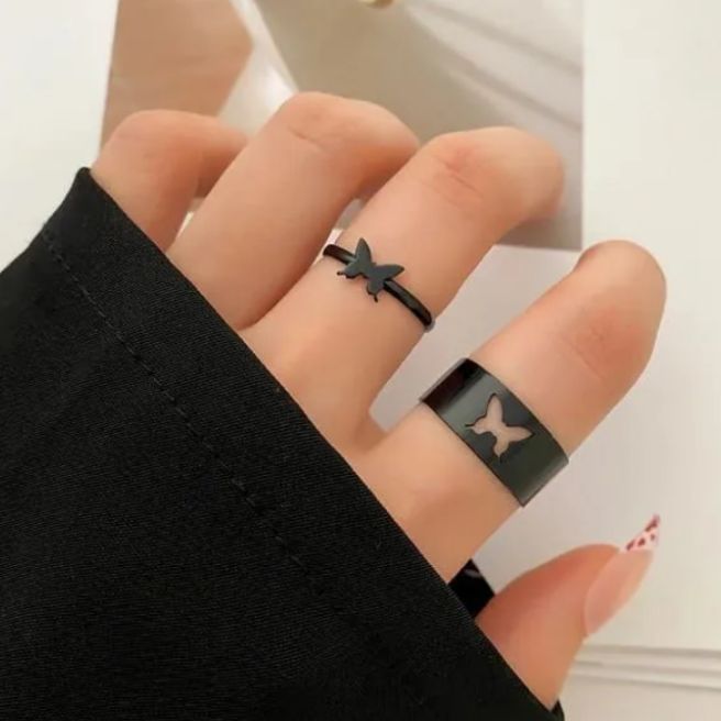 Trendy Couple Rings Stylish Rings For Couples Valentines Day Gift for Lovers Size: Adjustable Shapes: Butterfly, Moon, Star, LOVE, Lock&Key, Aero Plane and Heart