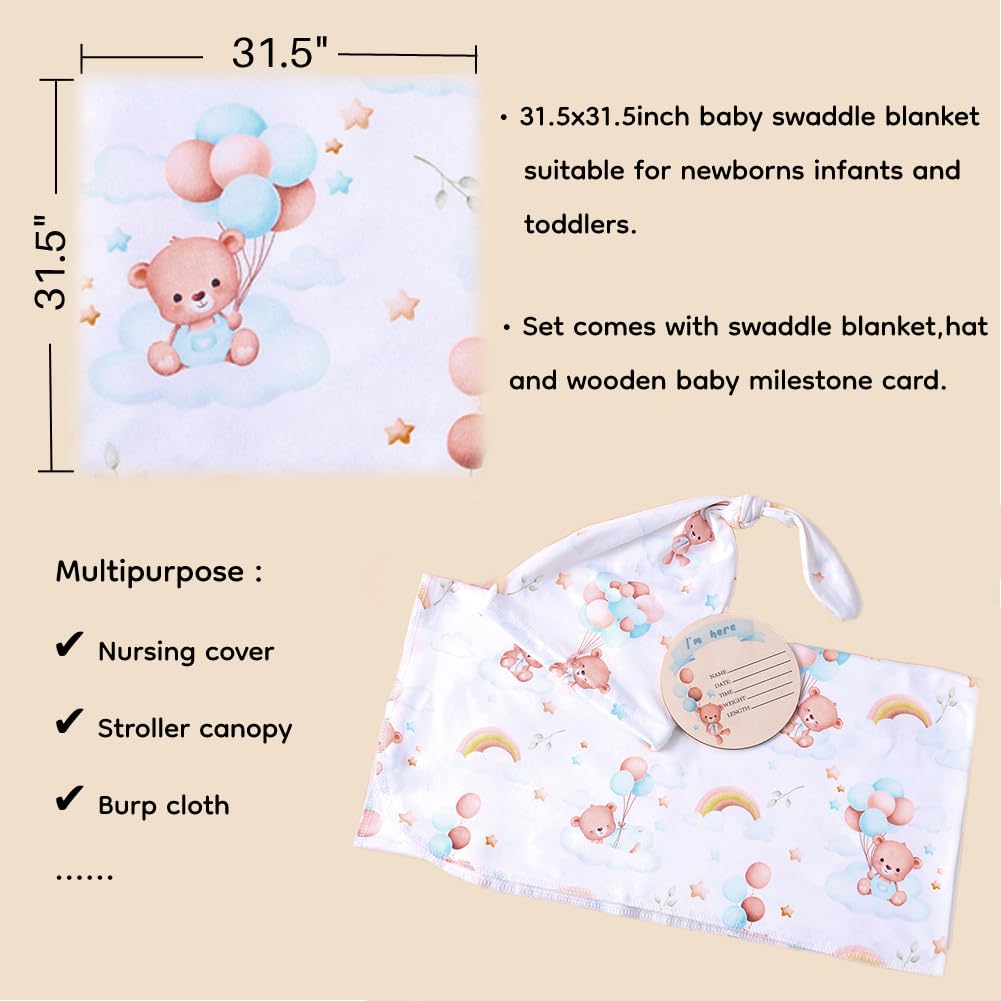 Ylsteed Baby Swaddle Blanket and Headband Set Newborn Receiving Soft Wrap for Girls and Boys Swaddling Blankets for Newborn-HD