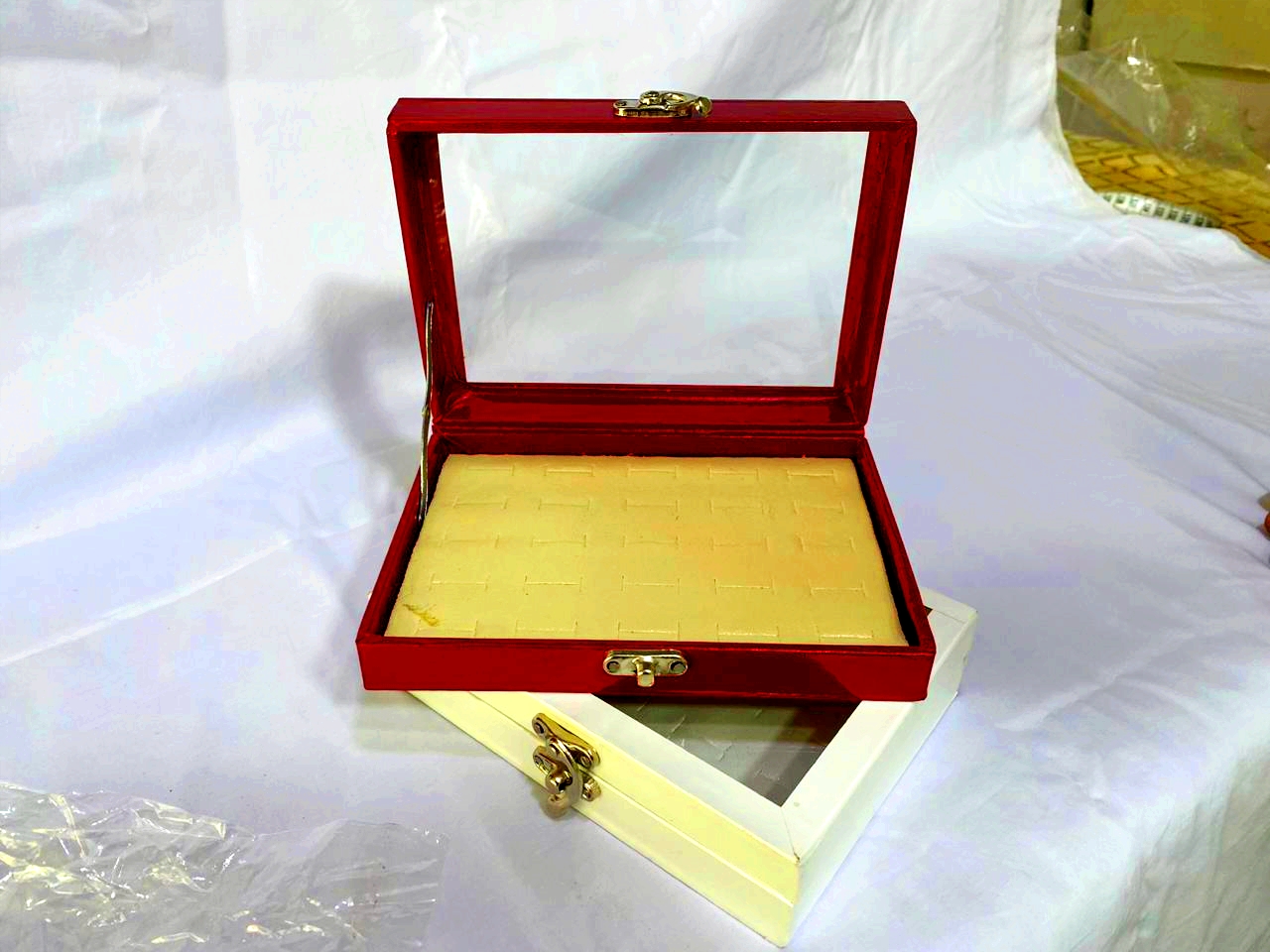 25 Slots Ring Organizer Display Case,Black Jewelry Storage Tray Boxes for Multiple Rings,Glass Lid,Stackable
