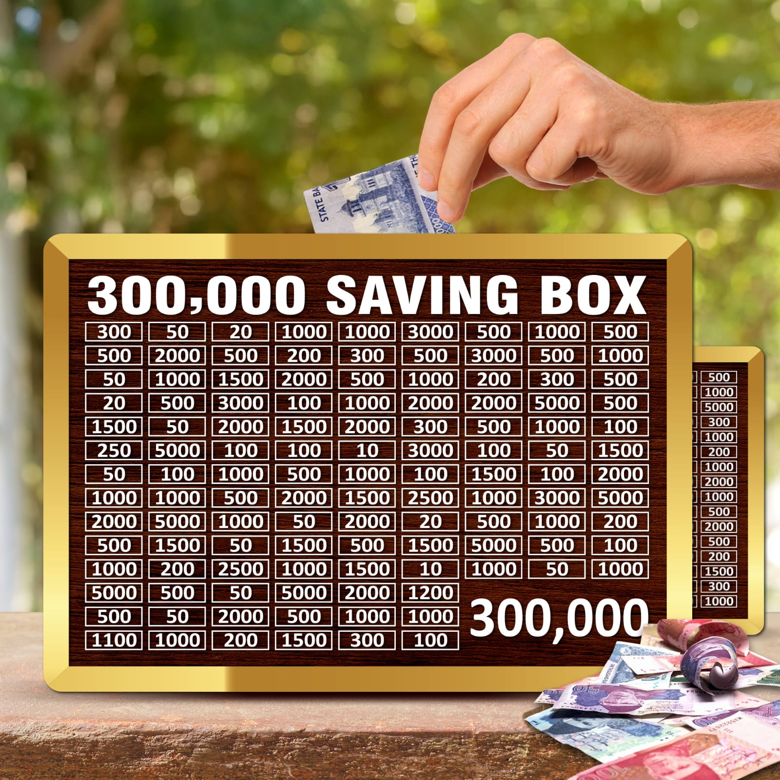 300,000 Saving Box Wooden Money Saving Challenge Chart Rupee Slot Box For Target Based Cash Collection