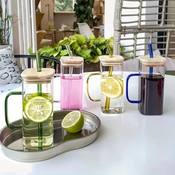Drinking Glass with Straw, Handle and BamboO Lid, detail view for online shoppers in Pakistan