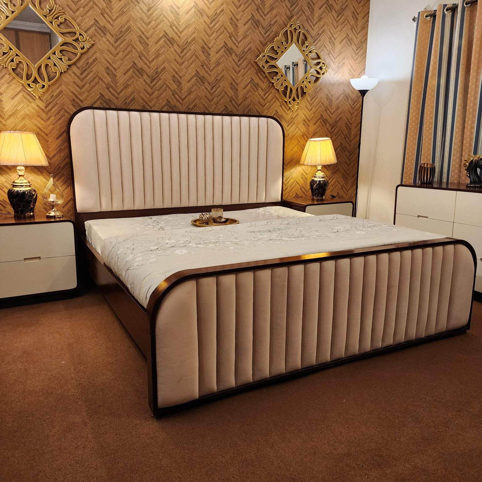 Arc Curved Sheesham Solid Wooden Bed king size