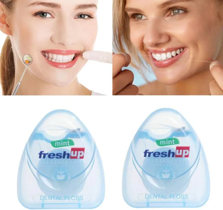 50M Dental Floss - Micro Wax Peppermint flavor Mint Flavor Flosser - Interdental Brush portable oral hygiene care - Freshup flat clean teeth wire Flossier - 50 Meter Best quality floss wire
