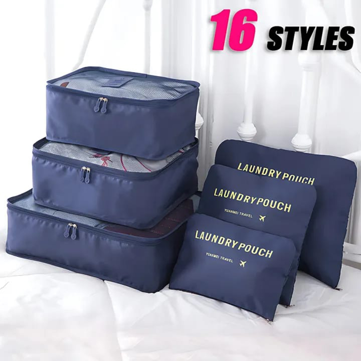 6 Pcs Travel Packing Cubes Set Oxford Fabric Clothes Organizer Laundry Pouch With Zipper Multiple Color