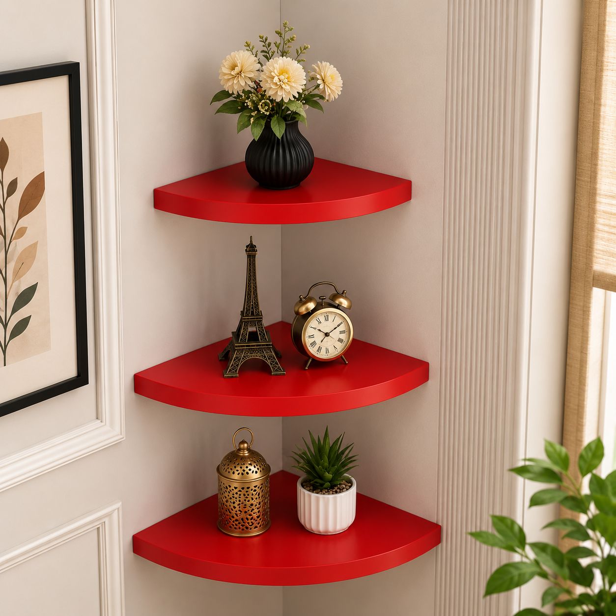3-Tier Wooden Corner Wall Shelf | Floating Display Rack | Home & Office Decor |