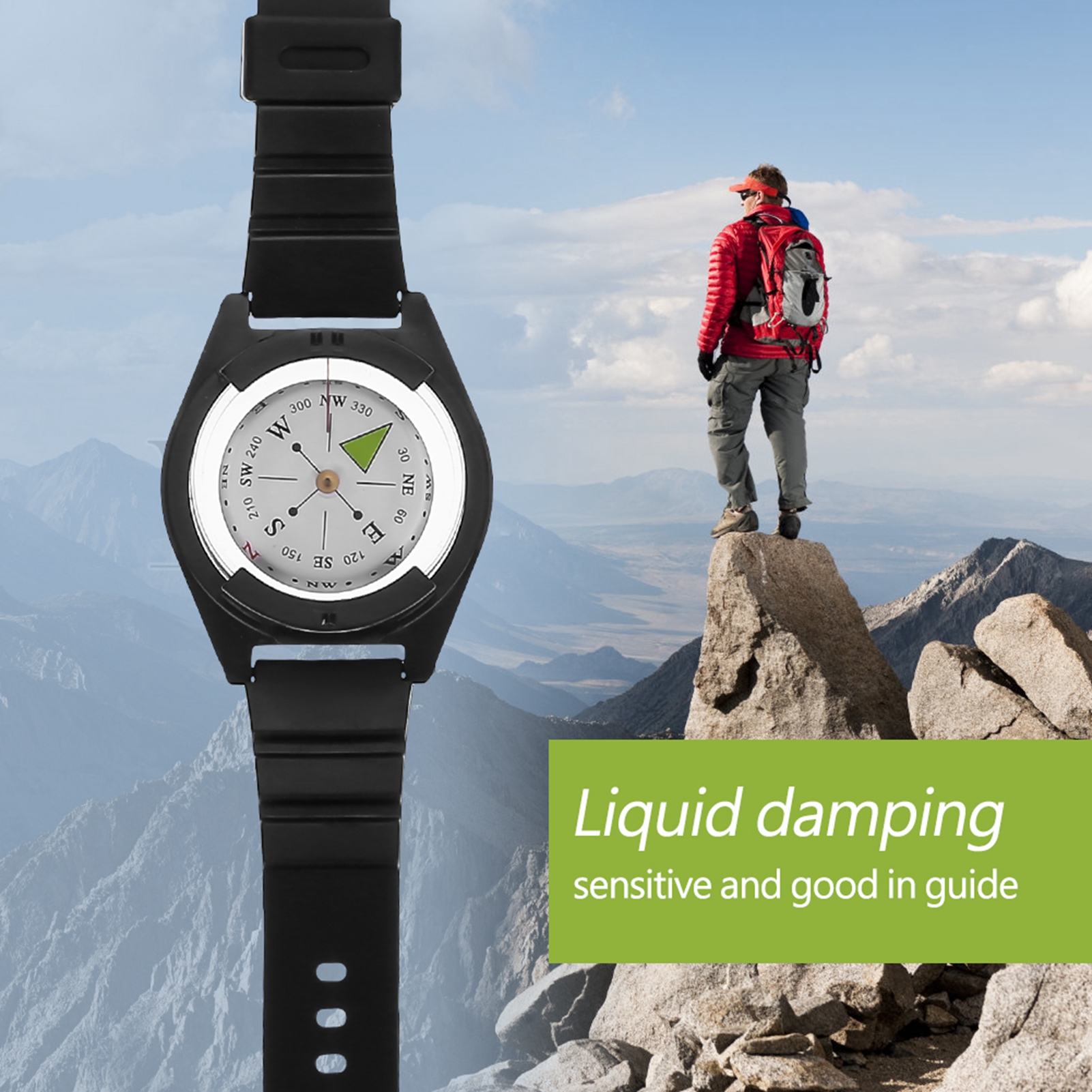 Wristwatch Compass, Wristwatch-Style Compass, Outdoor Mini Lightweight Wristwatch ABS  Strap Tool Accessory Wristband