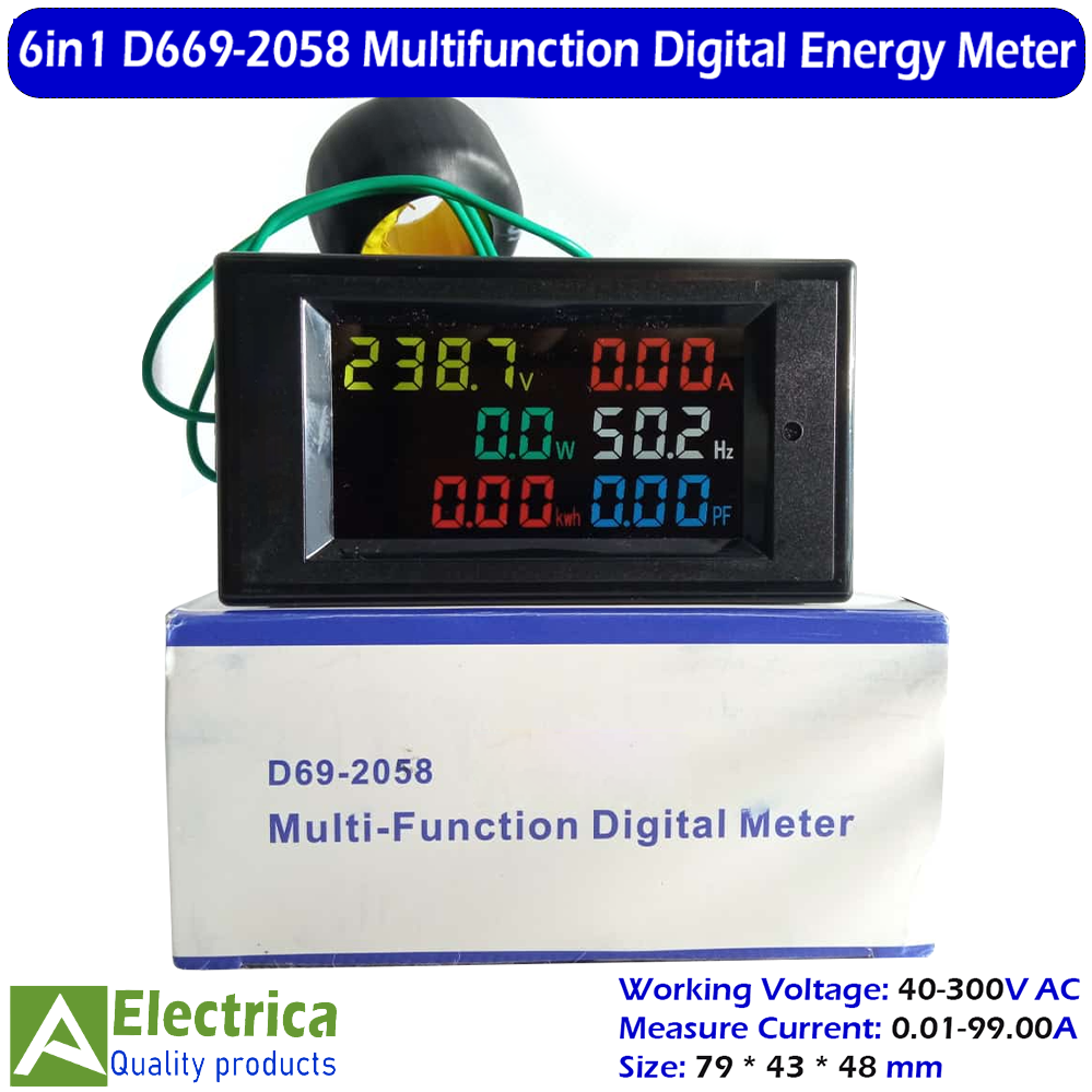 6IN1 Panel Meter D69-2058 - Voltmeter, Amperemeter, Leistungsfaktor