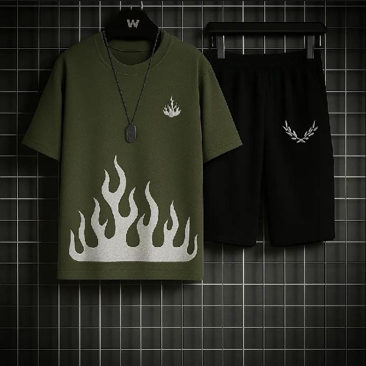 NEW TRENDY FIRED PRINTED GREEN & BLACK PREMIUM QUALITY SHORT TRACKSUIT FOR MEN  AND BOY'S /TRACKSUIT FOR MEN AND BOY'S/SUMMER TRACKSUIT FOR MEN/TRACKSUIT FOR BOYS /SHORT TRACKSUIT FOR MEN