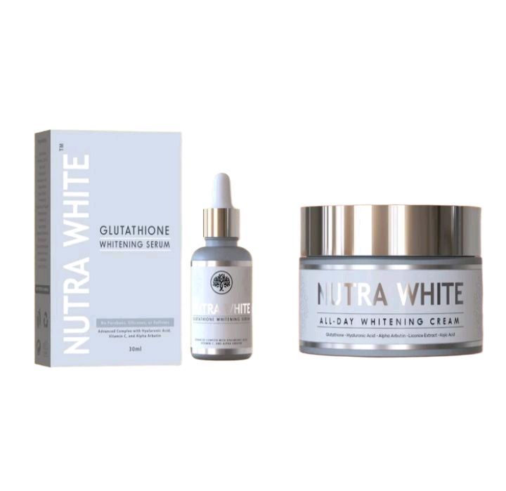 nutra white glutathione all-day whitening cream reviews NUTRA WHITE ALL-DAY WHITENING CREAM + SERUM Glutathione Alpha Arbutin  Vitamin C Niacinamide Hyaluronic acid Licorice extract Aloe vera Kojic Acid  Vitamin E Shea butter