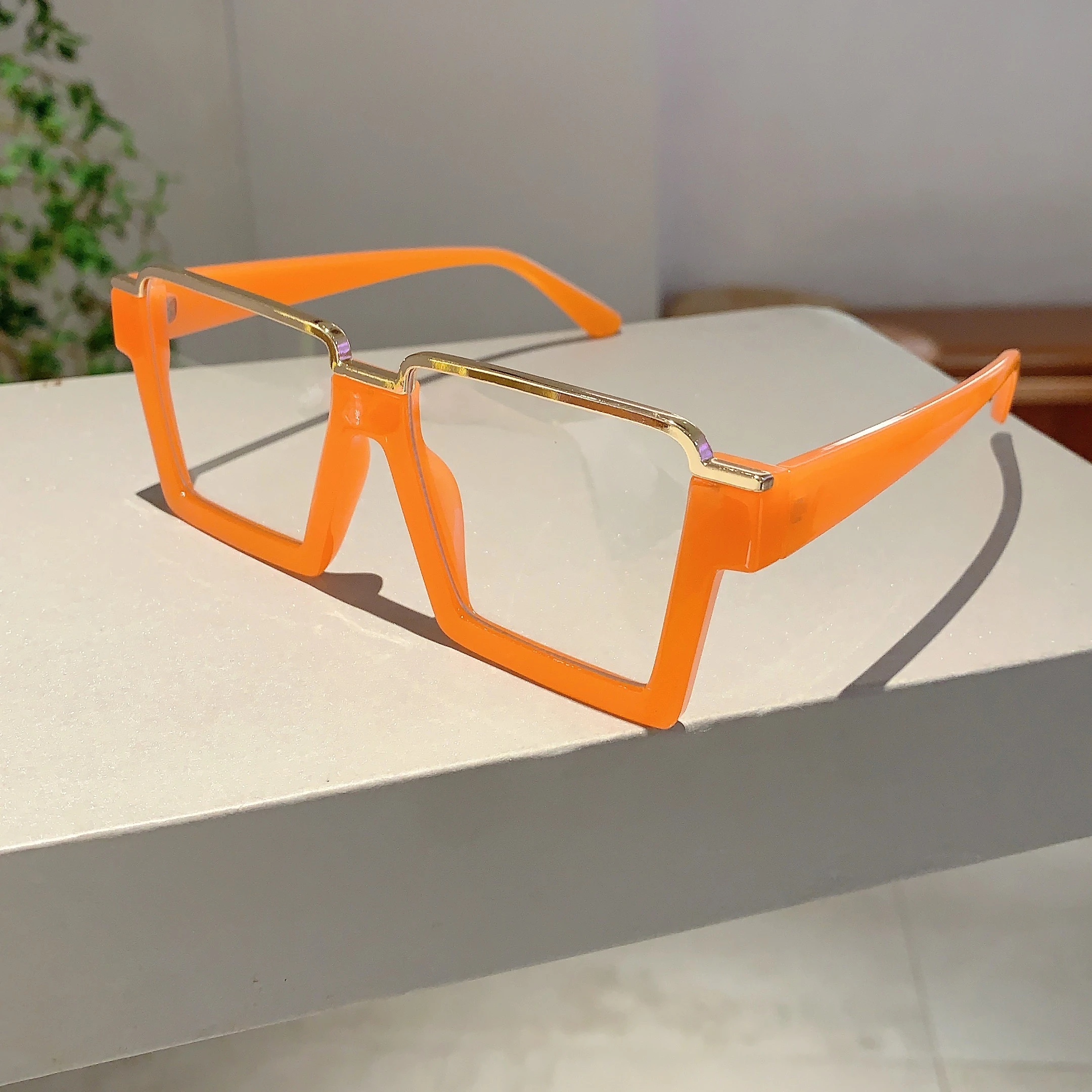 KAMMPT Oversized Square Glasses New Women Stylish Semi Metal Rim Eyeglasses Trendy Vintage Design Blue Light Blocking Eyewear