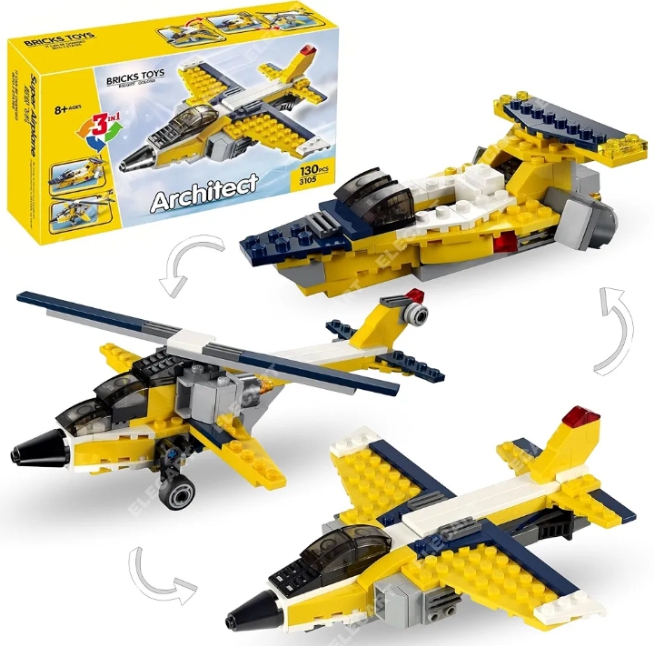 Elecart 3 in 1 Architect Series Highway Cruiser Building Block Toy Set - Educational DIY Toys for Kids (Airplane)