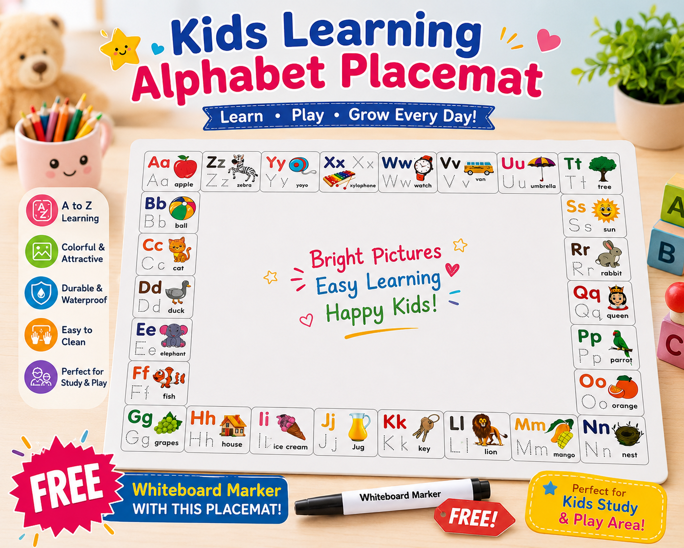 Kids Learning Alphabet Placemat: Learn, Play, Grow Every Day!