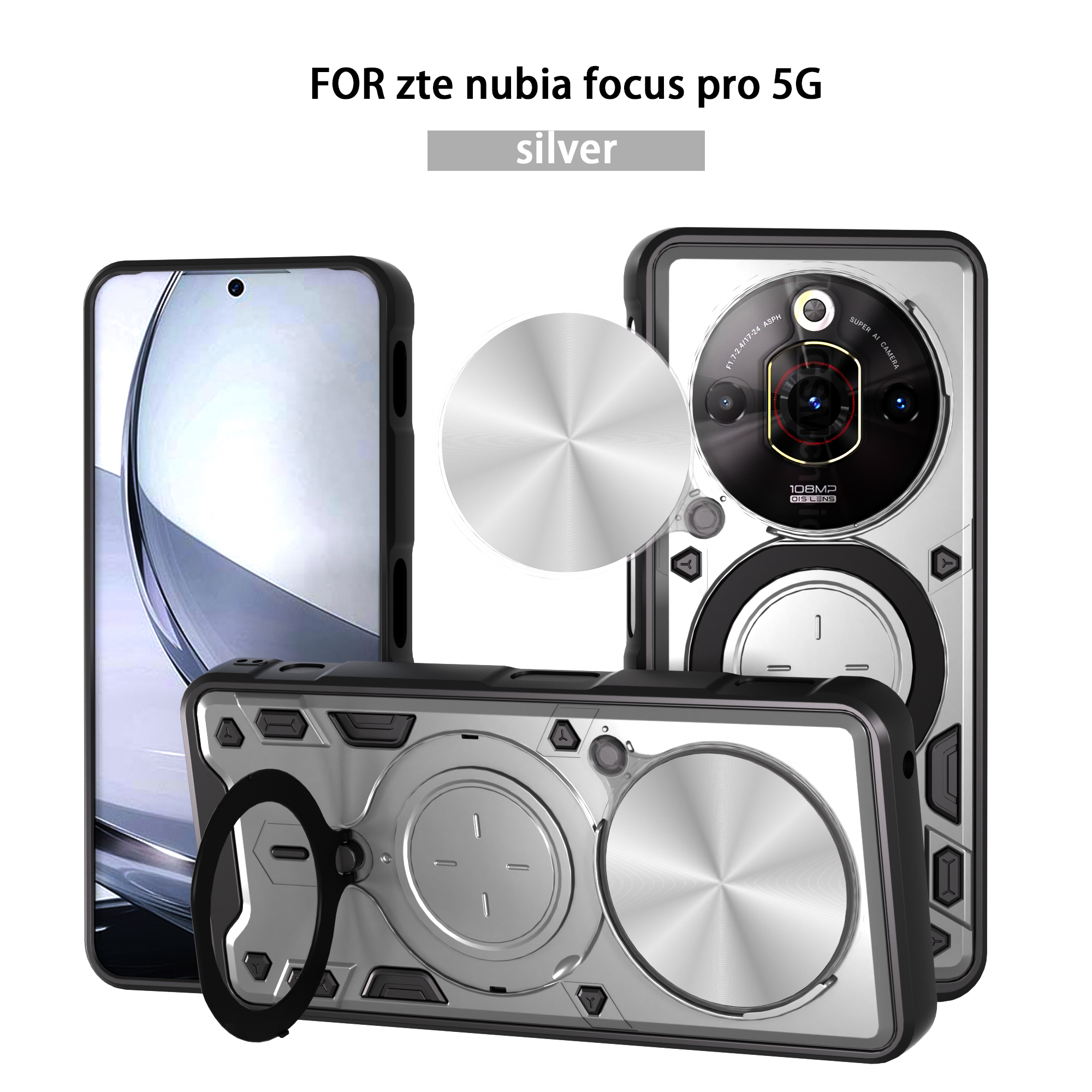 For  Nubia Focus Pro Phone Case Focus Pro 5G Case Heavy Duty Rugged Armor Magnetic Bracket CaseSlide Camera Protection Cover