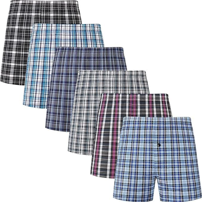 Mens Cotton Checkered Boxers Shorts Woven 3 Pack Soft Breathable Underwear M-2XL
