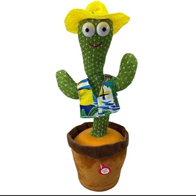 Dancing Cactus Talking Toy – Singing, Dancing & Voice Recording Plush Toy for Kids | Interactive Mimicking Cactus Repeats What You Say with LED Lights, Music & Educational Fun Gift for Babies, Toddlers & Children