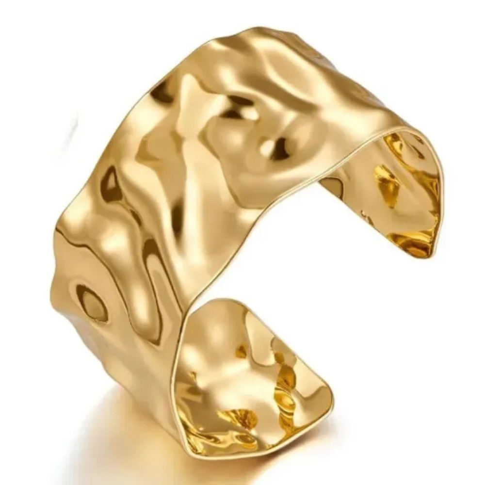Exquisite Classic Bump Pattern Openning Bangles Bracelet For Women Cuff Bracelet Gold Color Stainless Steel Hand Ornament 