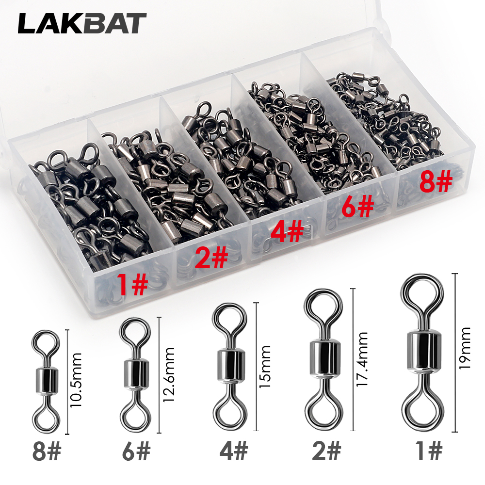 100PCS Stainless Steel Fishing Swivel Bearing Rolling Connector Saltwater Freshwater Rotate Tackle Box Lure Line Fishing Tools
