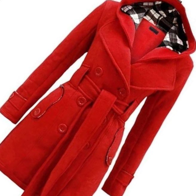 Stylish Checkered Hooded Trench Coat For Girls Stuff Double Fleece Color Red