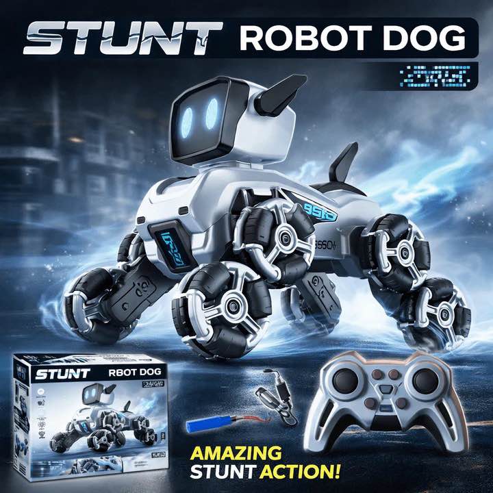 Stunt robot dog toy for kids 8-wheel-drive remote-controlled (RC) toy