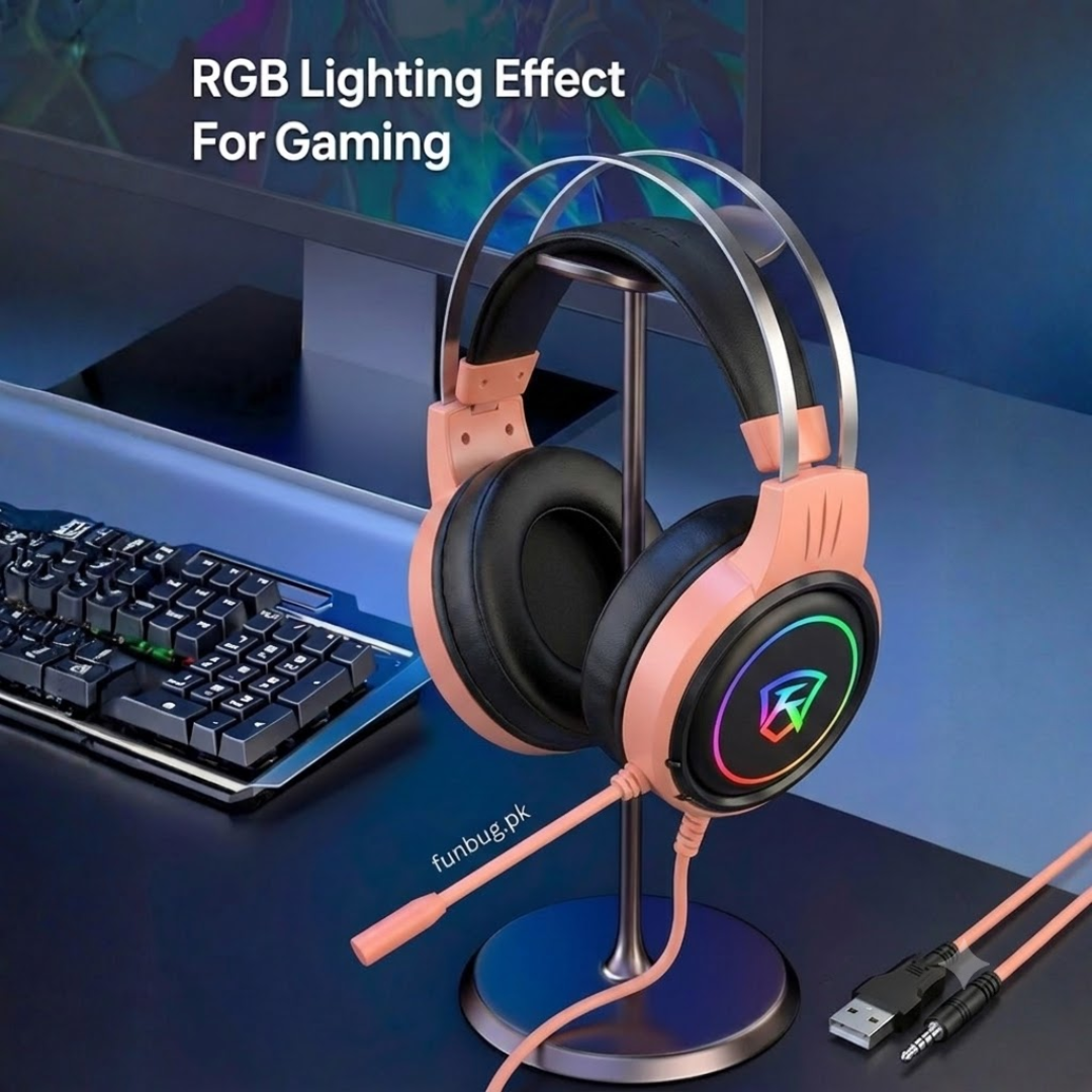 FunBug Pro Gaming Headset with RGB Lights, Noise Cancelling Microphone, USB/3.5mm Plug - Comfortable Ear Cushions, On-Headset Audio Control, New Gaming Headphones
