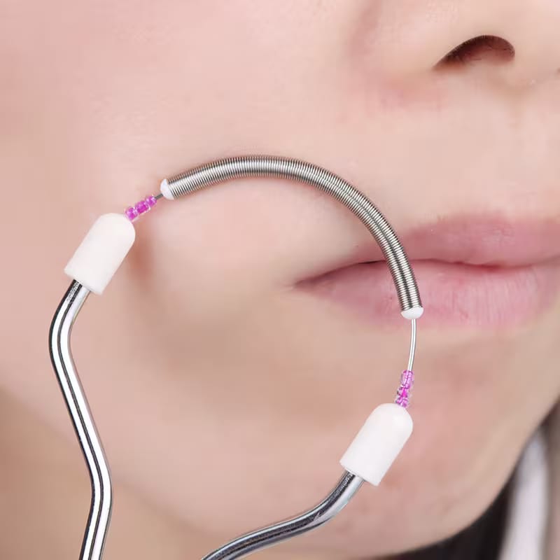 Stainless Steel Painless Hair Remover_ Manual Spring Facial Hair Remover for Women | Upper Lip, Chin & Face Hair Removal Tool | Portable Threading Epilator