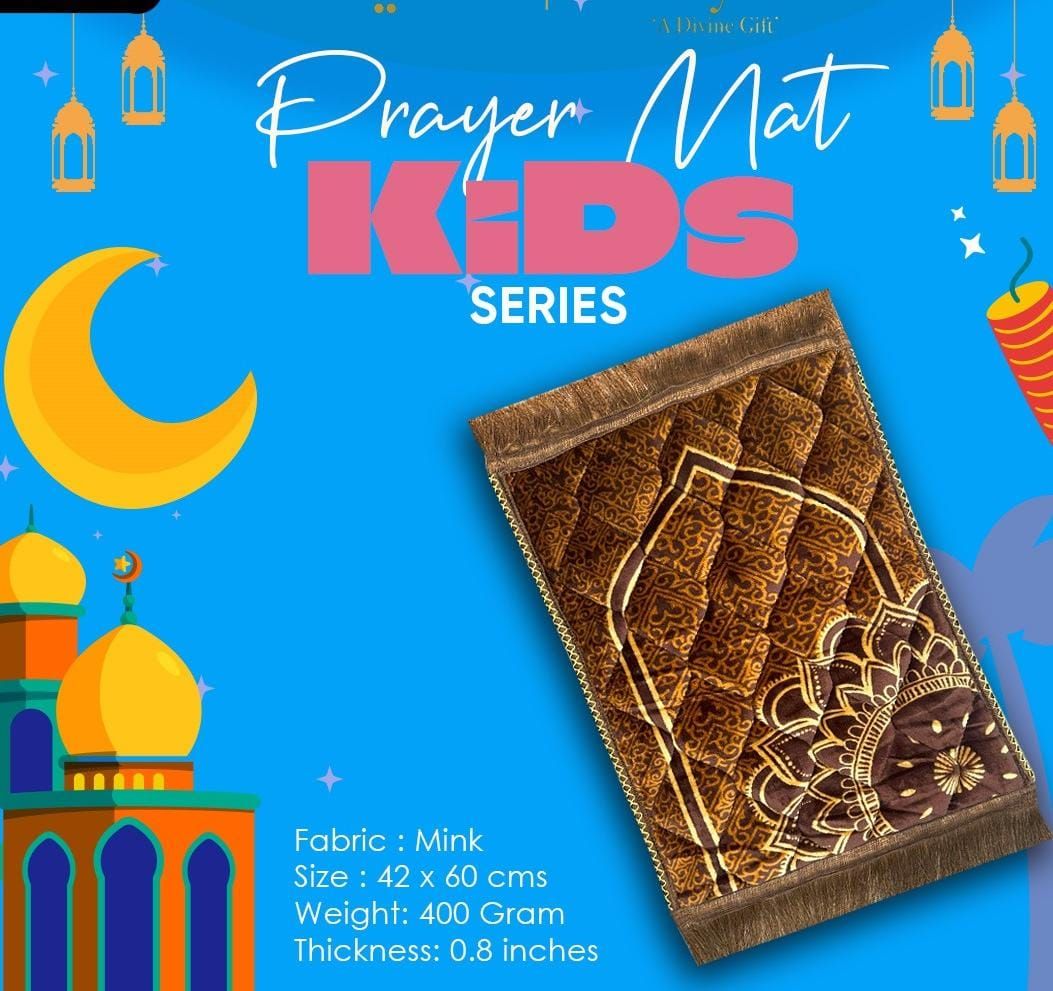 Soft Velvet Kids Prayer Mat 40x60 cm Polyester Embossed Janamaz Rug