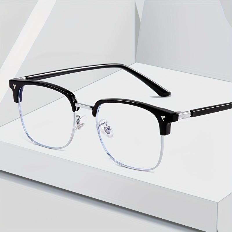 Anti blue light glasses for men and women, retro half frame eyebrow glasses frame, classic flat lens