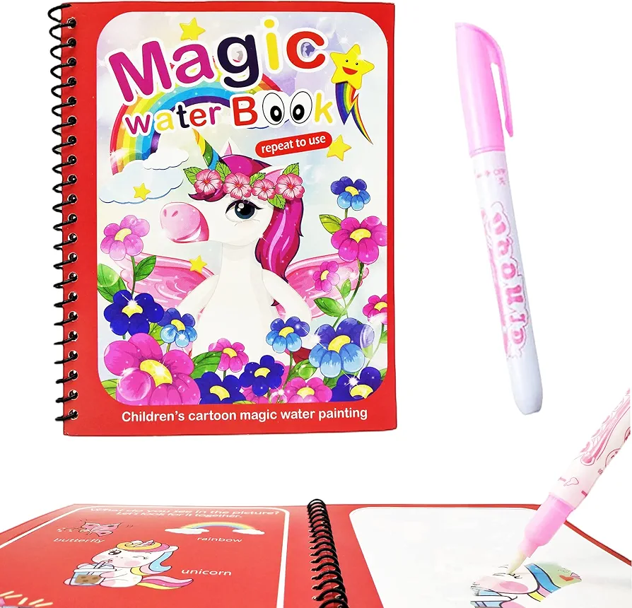 Steemjoey Unicorn Magic Water Coloring Book, Magic Painting Books with Water Pen Mess Free Coloring Books, Reusable Water Reveal Doodle Activity for Kids Boys Girls Educational Learning Toys Gifts