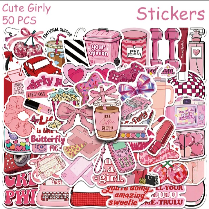 25/50pcs Cute Girly Printable Stickers Decals For Phone Laptop Skateboard Refrigerator Helmet DIY Cartoon Waterproof Stickers