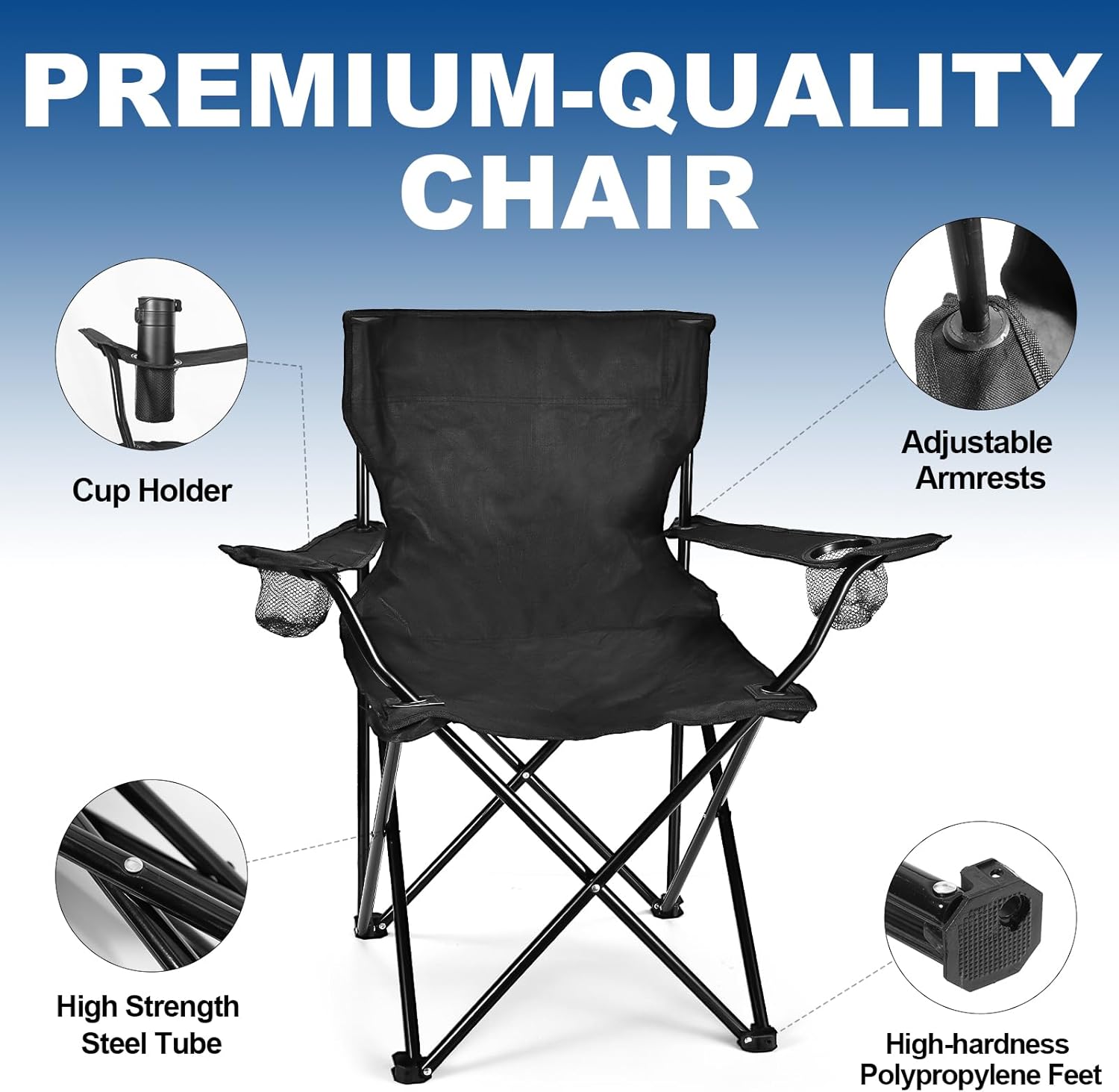 Portable Folding Camping Chair Lightweight Outdoor Foldable Chair with Carry Bag – Heavy Duty Fishing Chair for Camping, Hiking, Picnic, BBQ, Beach, Garden & Travel – Strong Steel Frame, Compact & Easy to Carry