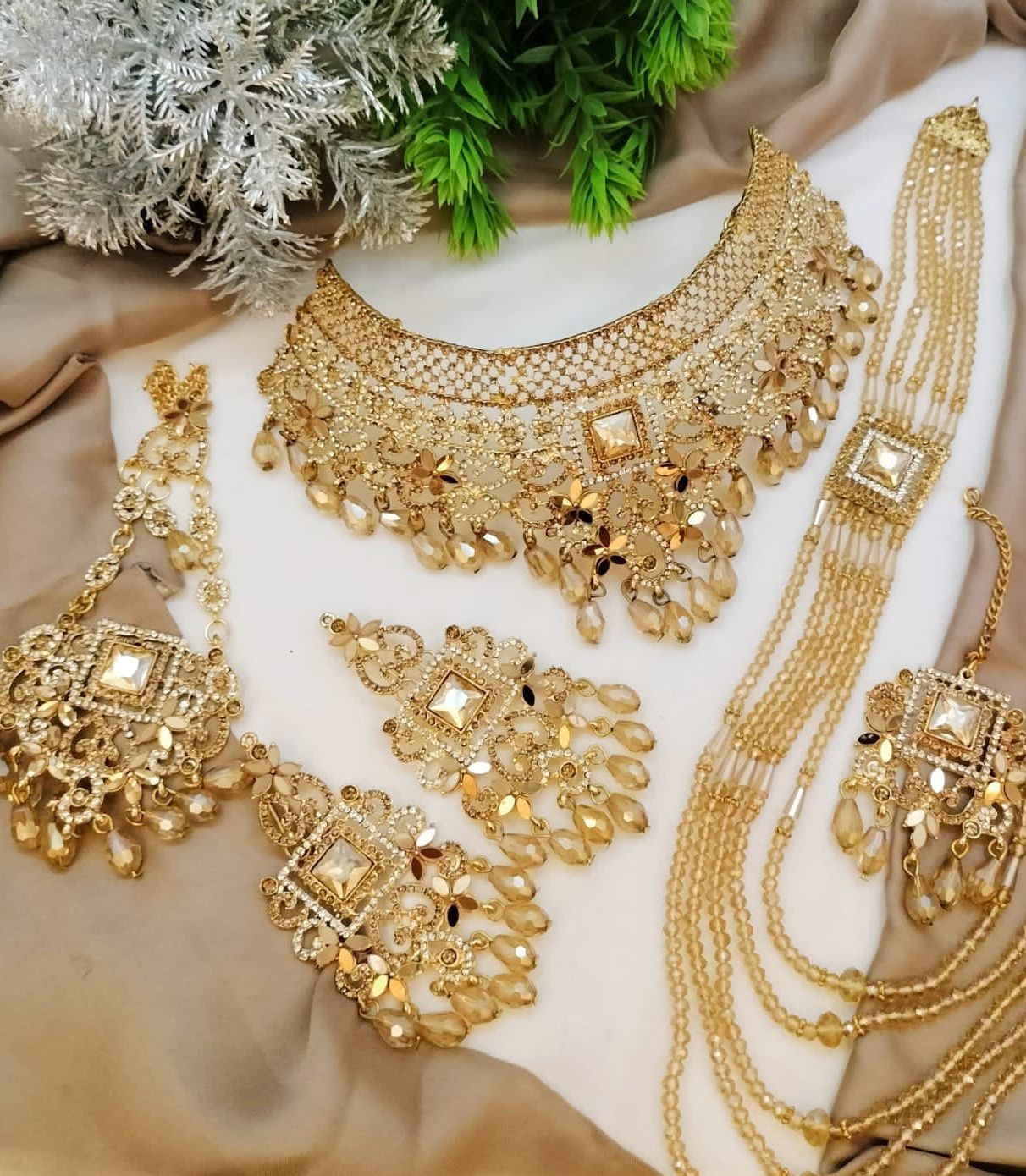 Bridal Golden Crystal Girls Jewellery Set For Women Trendy Fashion