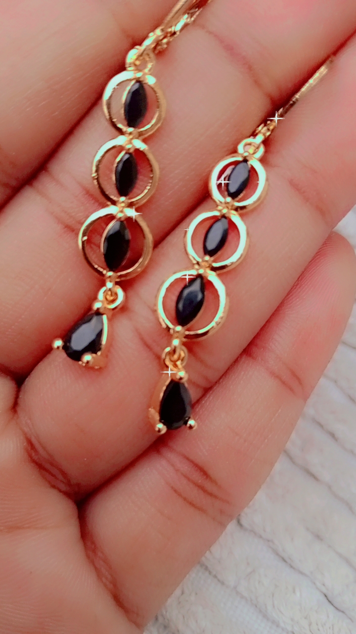 new trendy Korean style fancy three hoop drop earrings with black zircon outer side stainless steel working frame with circular lock stopper for girls and womens