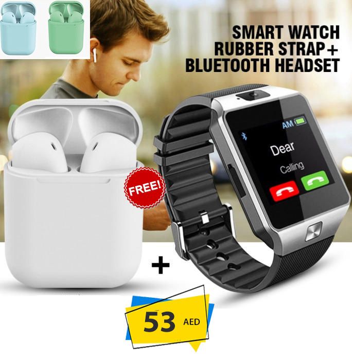 Dz09 smart watch sim supported with gift earbuds Daraz.pk