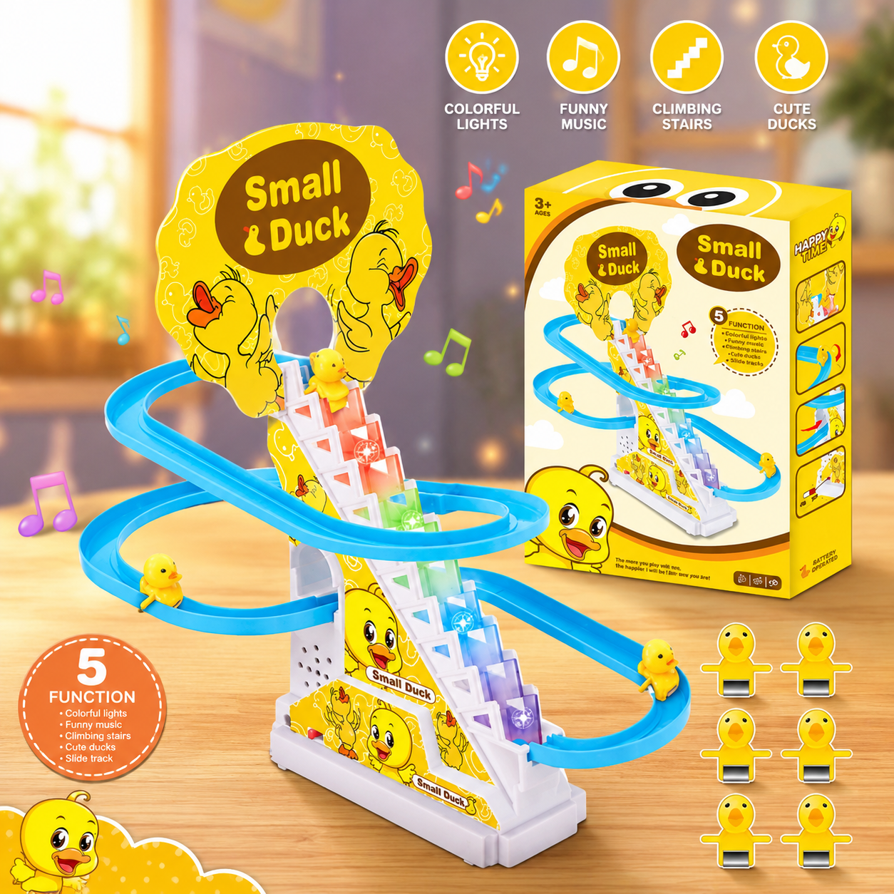 Duck Climbing Stairs Toy with Music & Lights | Electric Duck Slide Track Race Toy | Automatic Escalator Duck Toy for Kids | Educational Interactive Toy | 3+ Years