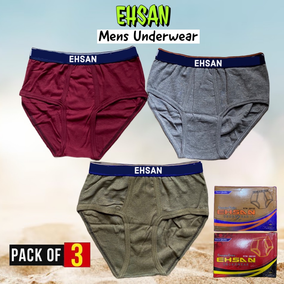 Mens Briefs - Soft Pure Cotton Underwear For Mens - Ehsan Brand High Quality - Pack Of 3
