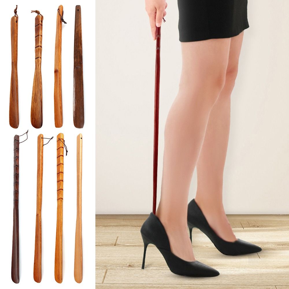 Hanging Shoe Horn Extra Long Handle Easy Remover Shoehorn Lifter Easy on Off Wooden Seniors Put on Shoes Tools