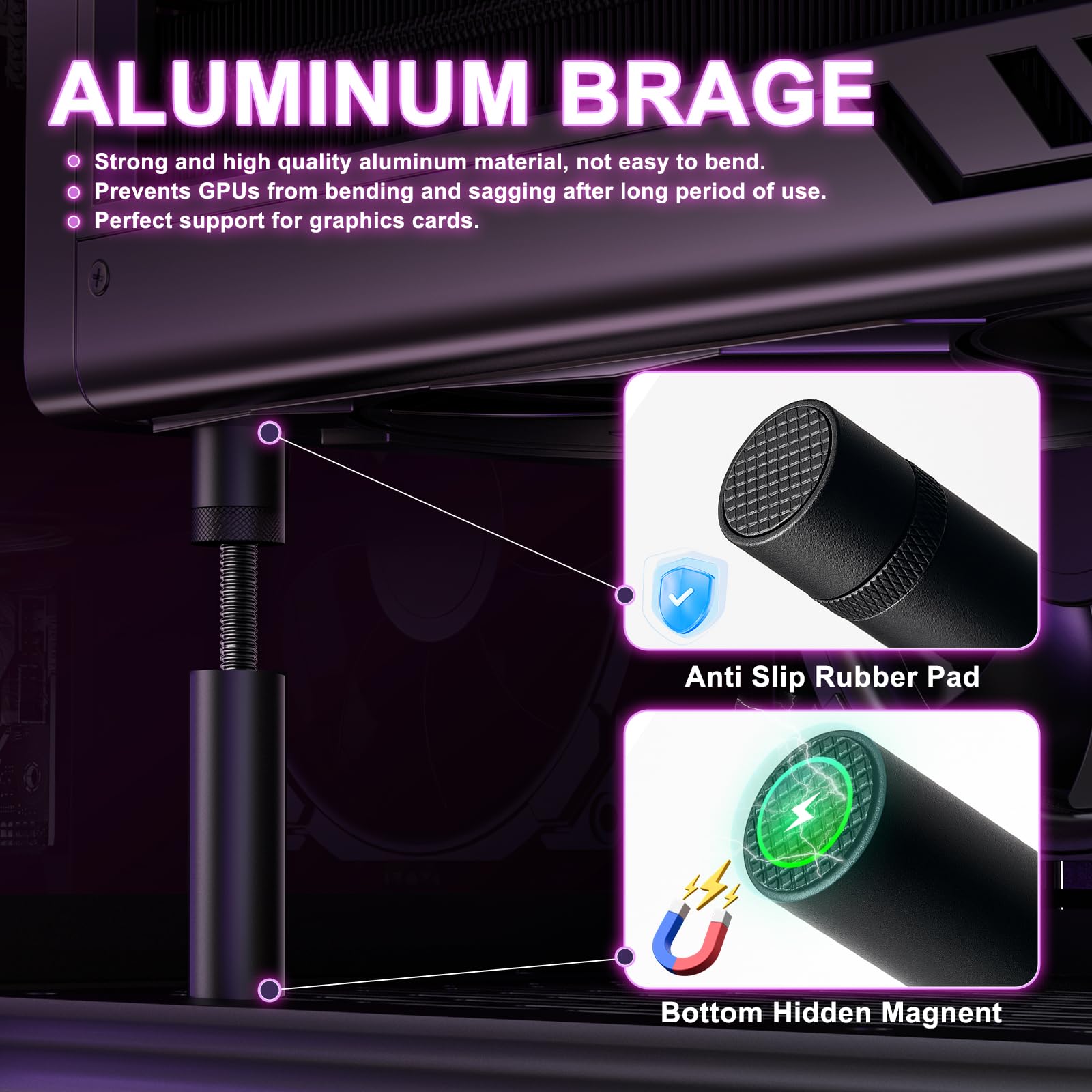 Aluminum Vertical Telescopic GPU Holder Rotating Magnetic Bracket Video Card Support Graphics Card Stand 27-120mm
