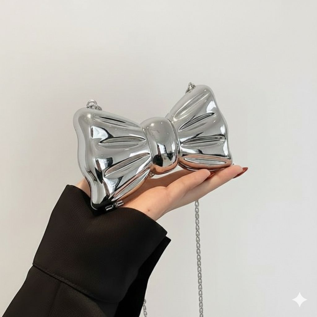New Acrylic Moon Shaped Base Box Mini Clutch for Girls | Luxury Bow Heart Shape Evening Handbag | Eid Festival, Party, Wedding & Formal Fashion Bag