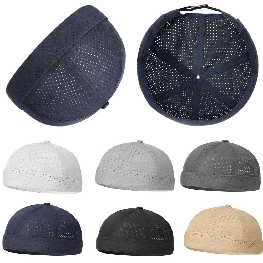 Retro Brimless Docker Cap Quick Drying Adjustable Landlord Hat Solid Color Breathable Skullcap Unisex