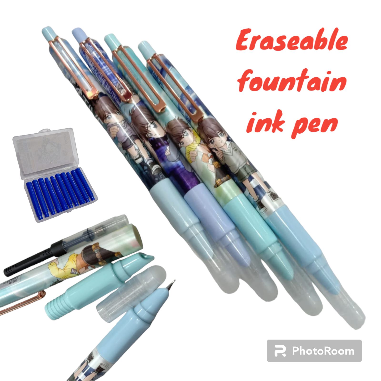 erasable fountain ink pen with click, it erases from its bottom of