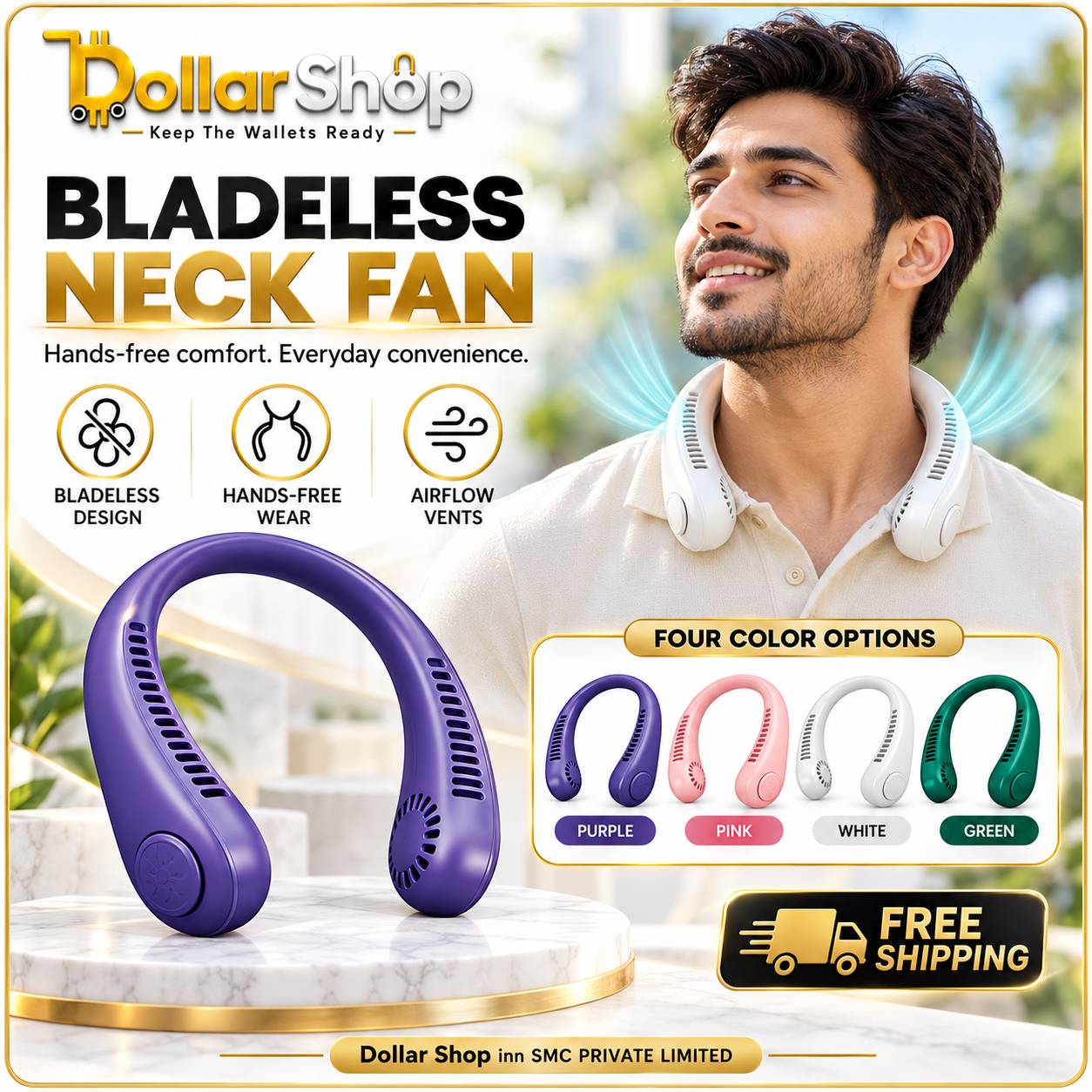Portable Neck Fan, Hands Free Bladeless Fan, 5 Speeds, 4000 mAh | Battery Operated Wearable Personal Fan, Twistable, Rechargeable Travel Essentials, Gifts for Women Men-Dark Green
