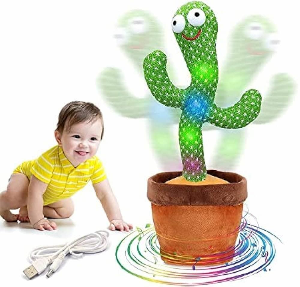 Dancing Cactus Talking Toy Kids  Children Plush Electronic Toys Baby Singing Wriggle Voice Recording Repeats What You Say LED Lights Toddler Educational Funny Gift