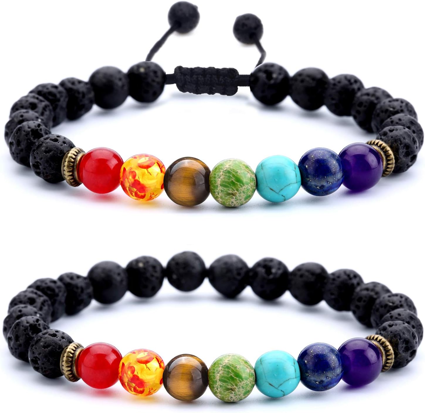 Men Women 8mm Lava Rock Beads Chakra Bracelet Braided Rope Natural Stone Yoga Bracelet Bangle