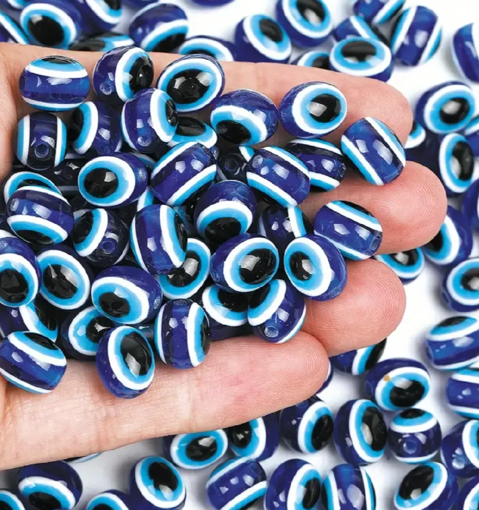 10/25 Blue Evil Eye Oval Beads 8mm Side Hole Nazar Beads for Jewelry Making Bracelet Necklace DIY Deebaj by Maria